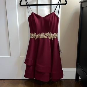 NEW B. Darlin  dark garnet/ gold semi formal dress